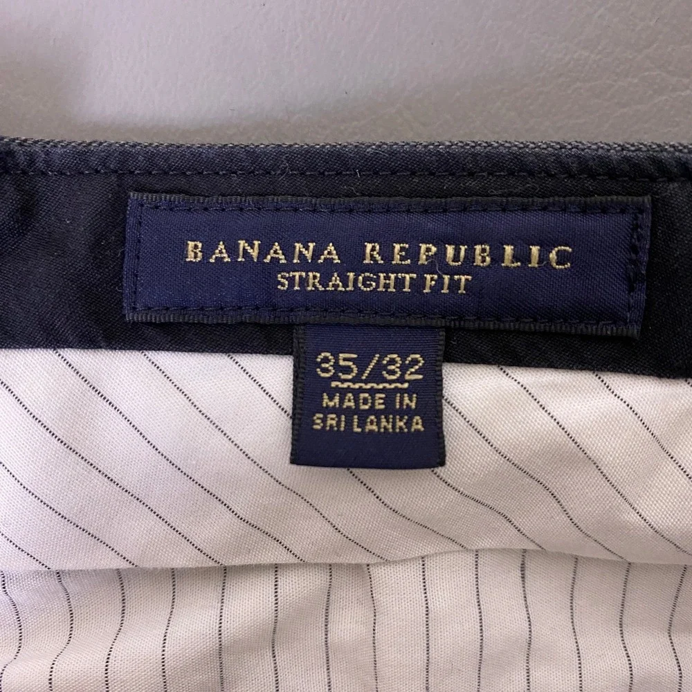 Banana Republic Dress Pants Mens 35x32 Straight Fit 100% Wool Gray‎ Herringbone